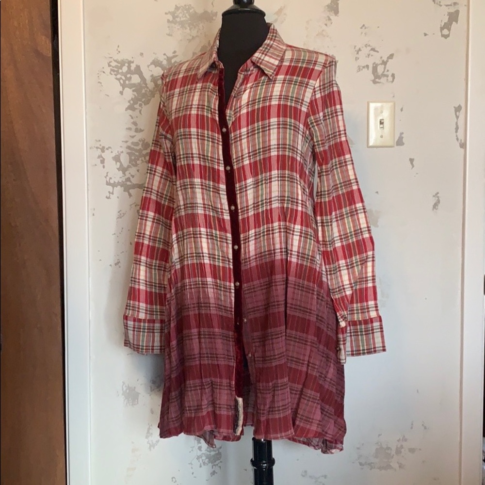 Aratta Silent Journey Ombré-Dyed Plaid Long Shirt